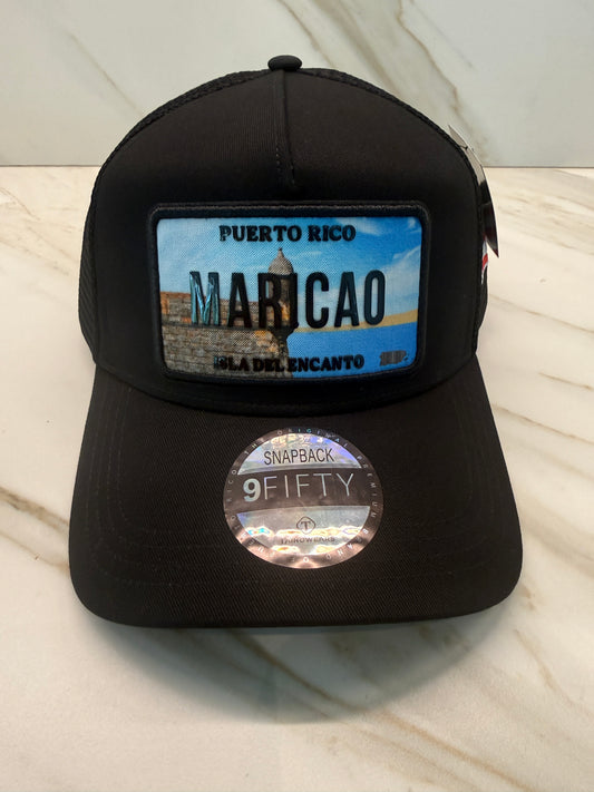 Puerto Rico Curved Brim Snapback Trucker Hat – Mesh Back, Leather License-Plate Patch, Isla del Encanto
