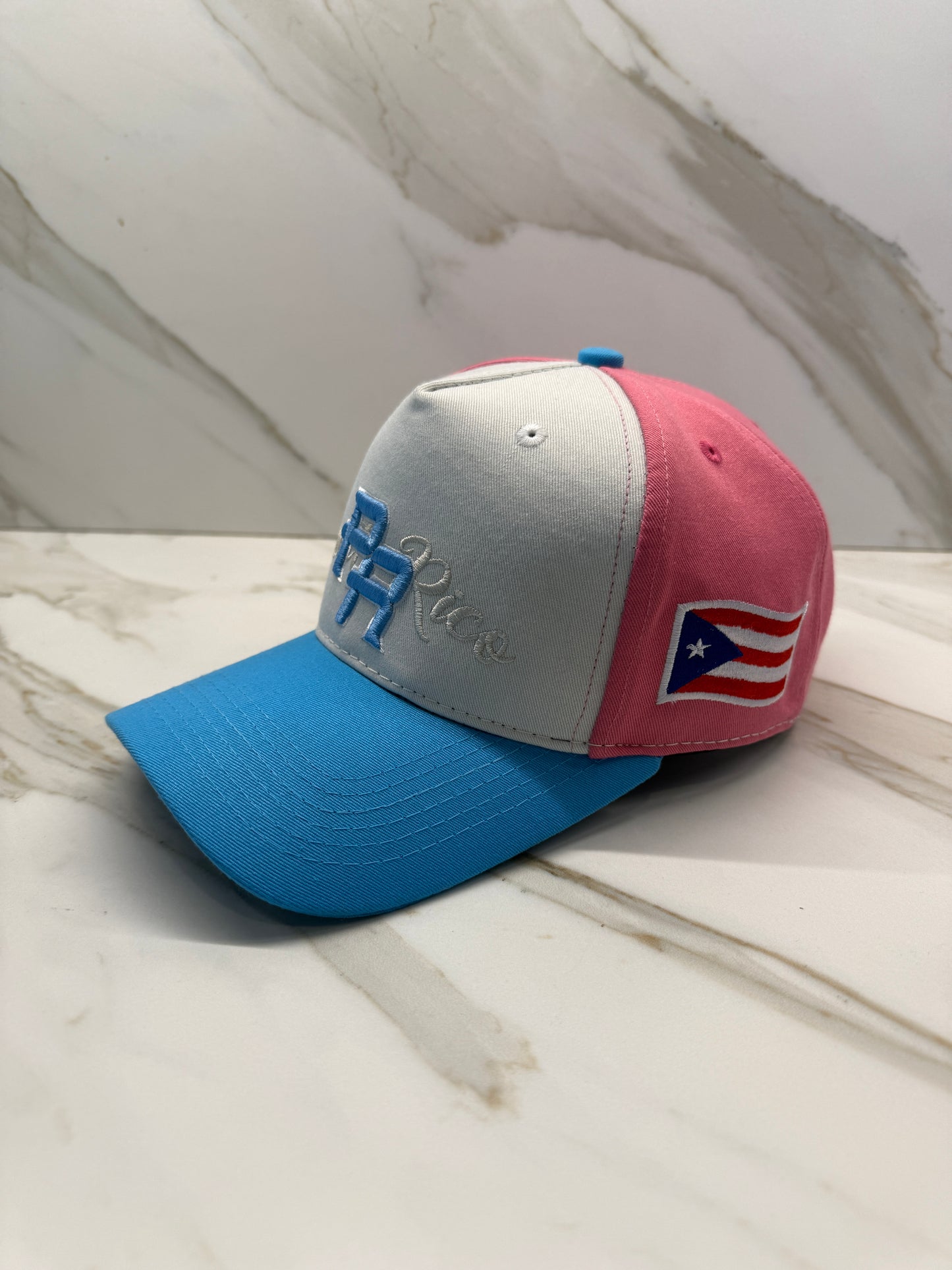 Puerto Rico Sorbet Snapback Cap – PR Logo 5 Panel Cotton Hat with Flag Patch & Curved Brim