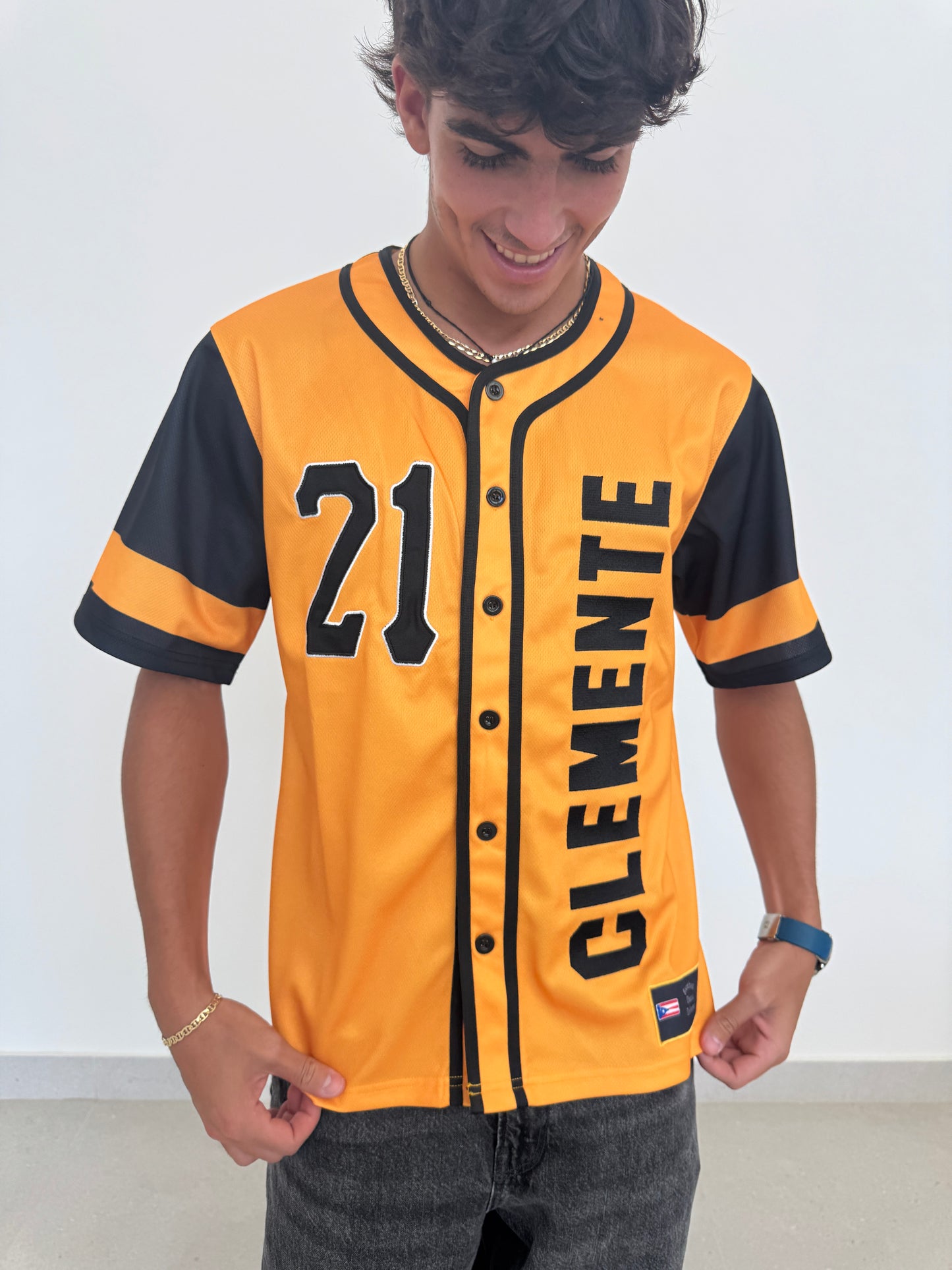Clemente 21 Yellow Baseball Jersey – Puerto Rico Tribute Button Jersey