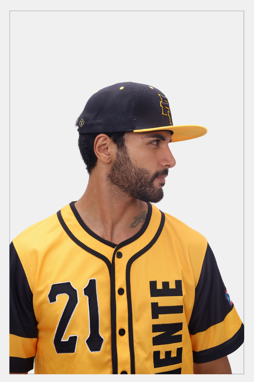 Puerto Rico PR  Black Yellow Snap Back Embroidery Cap