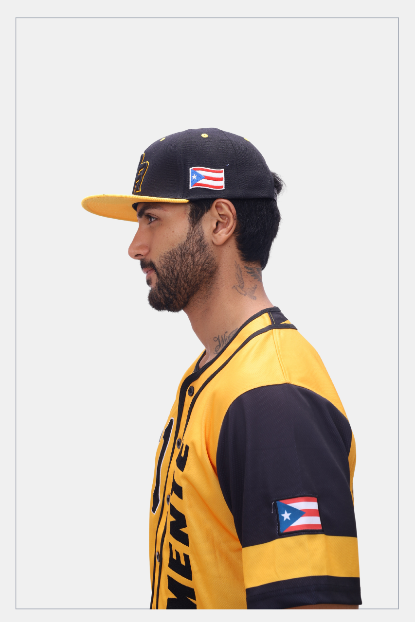 Puerto Rico PR  Black Yellow Snap Back Embroidery Cap