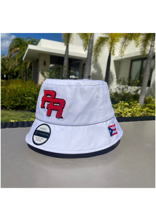 Puerto Rico White Bucket Hat | PR Chenille Cotton Hat