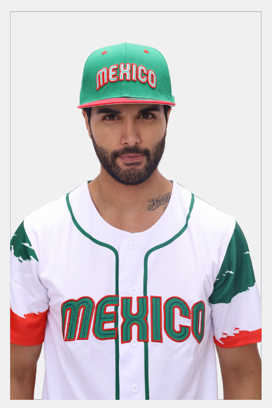 TAINOWEARS Mexico Baseball Cap – Green & Red Brim, Mexican Eagle Underbrim, Flag Embroidery