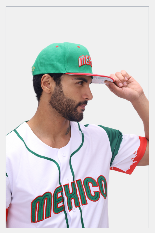 TAINOWEARS Mexico Baseball Cap – Green & Red Brim, Mexican Eagle Underbrim, Flag Embroidery