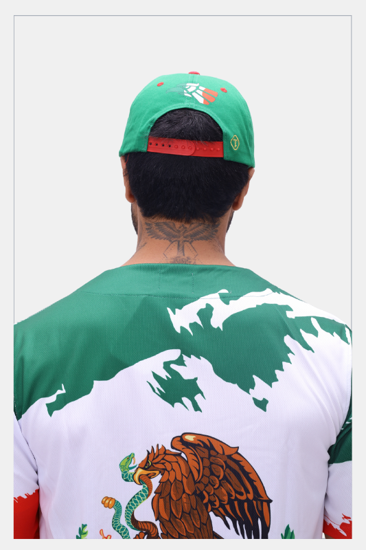 TAINOWEARS Mexico Baseball Cap – Green & Red Brim, Mexican Eagle Underbrim, Flag Embroidery