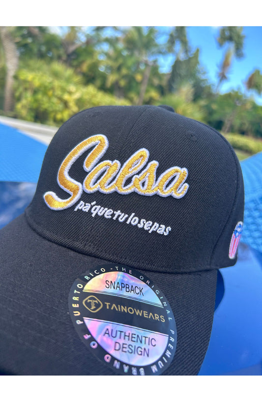 TAINOWEARS 'Salsa Es La Que Hay' Trucker Hat – Gold Embroidery, Snapback, Salsa Music Cap