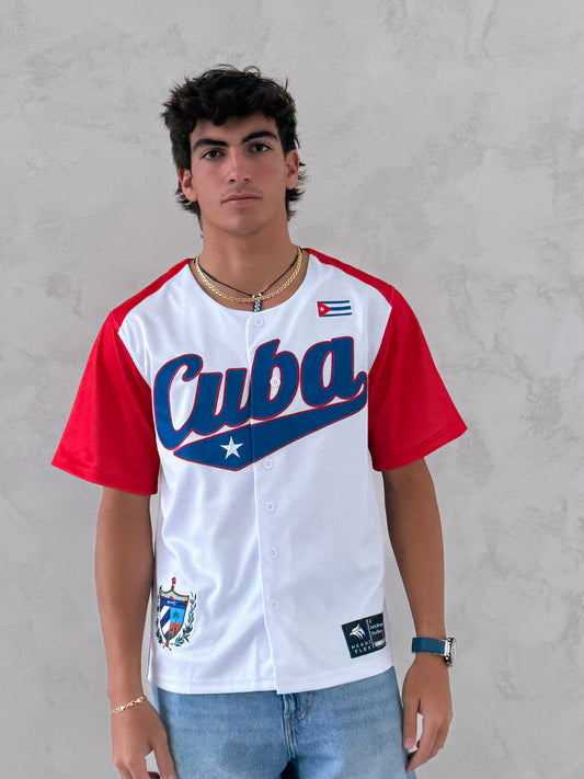Cuban Outfit Men – Classic Cuba Baseball Jersey with Flag Design | Summer Festival Wear