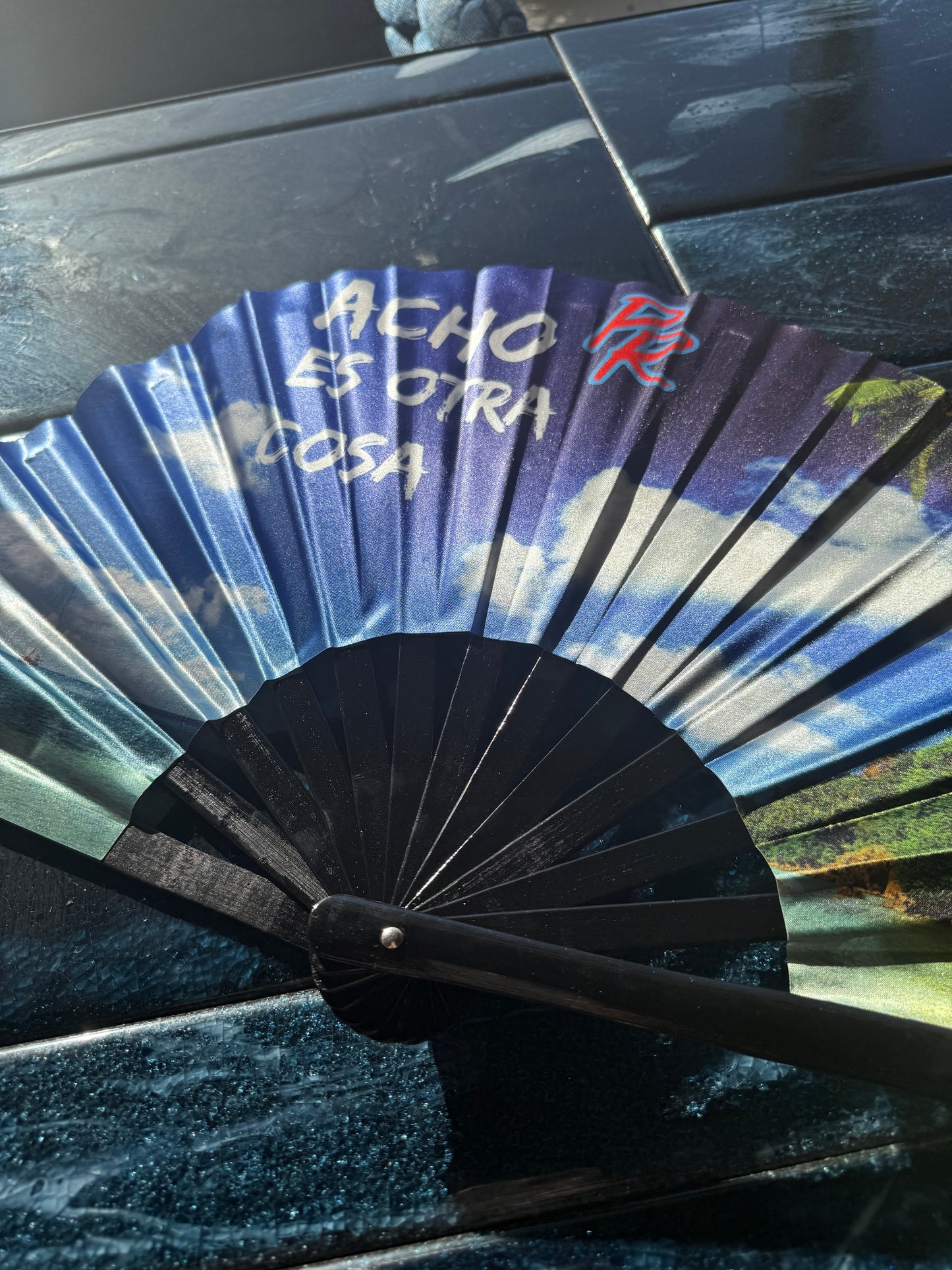 Puerto Rico Acho PR Es Otra Cosa Folding Fan – Large Bamboo Rib Clack Fan