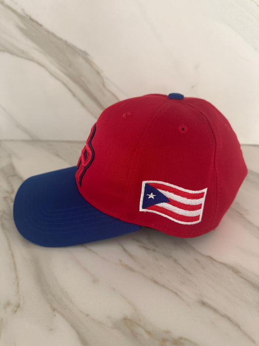 Puerto Rico PR Snapback Hat Red Blue – Cotton Curved Brim Baseball Cap with 3D Embroidery & Flag Patch | Adjustable Boricua Hat