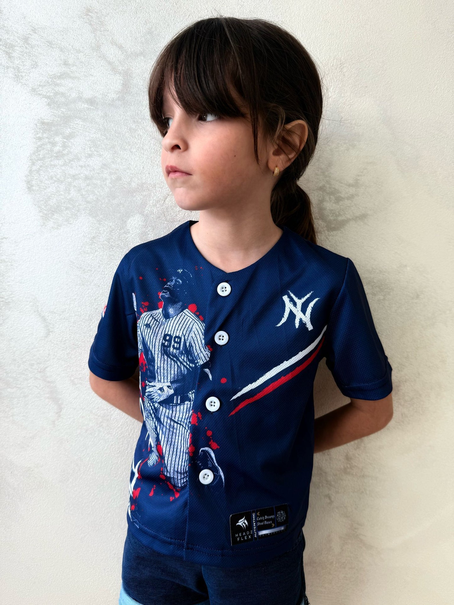 Judge All Rise Baseball Jersey for Kids – #99 Youth Fan Jersey with Embroidery, Action Design & NY Pride