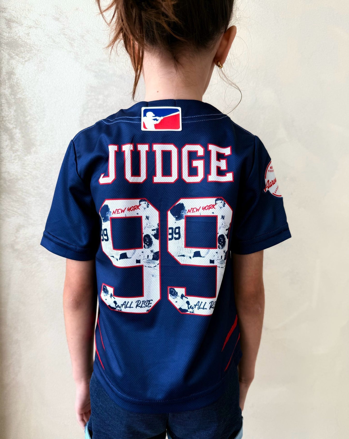 Judge All Rise Baseball Jersey for Kids – #99 Youth Fan Jersey with Embroidery, Action Design & NY Pride
