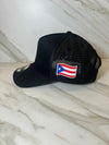 PR Embroidered Flag curve bill Snapback Cap with Puerto Rico Flag Black Black trucker hat Curved