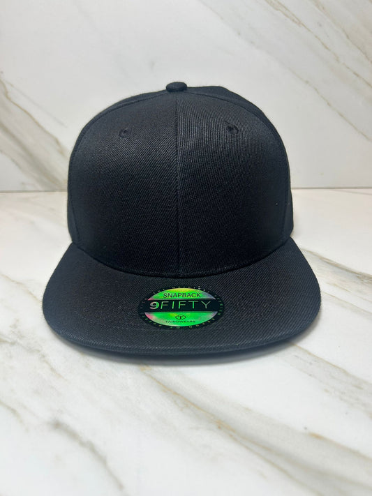 Full Black Flatbill Premium Snapback Size 7 1/8