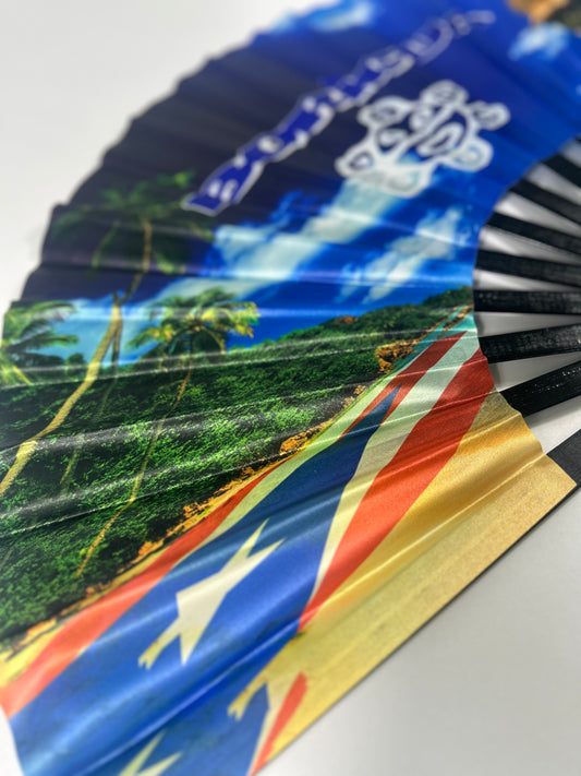 Rave Hand Fans – Large Bamboo Folding Fan with Loud Clack for Festivals, Pride, Summer & Drag Shows | Solid, Glitter, and Statement DesignsSun Boricua Large