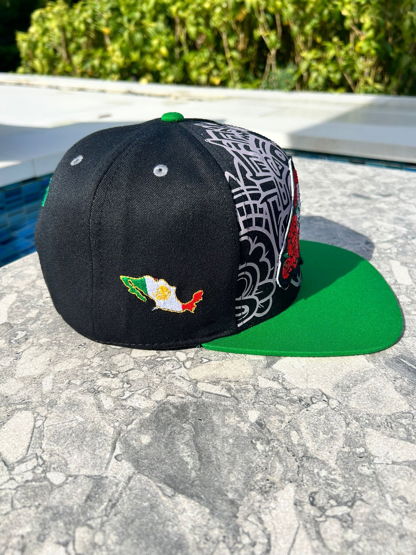 Katrina Cap Mexico – Black 3D Embroidery, Mexico Map & Maya Symbols, High Crown Snapback, Flatbill