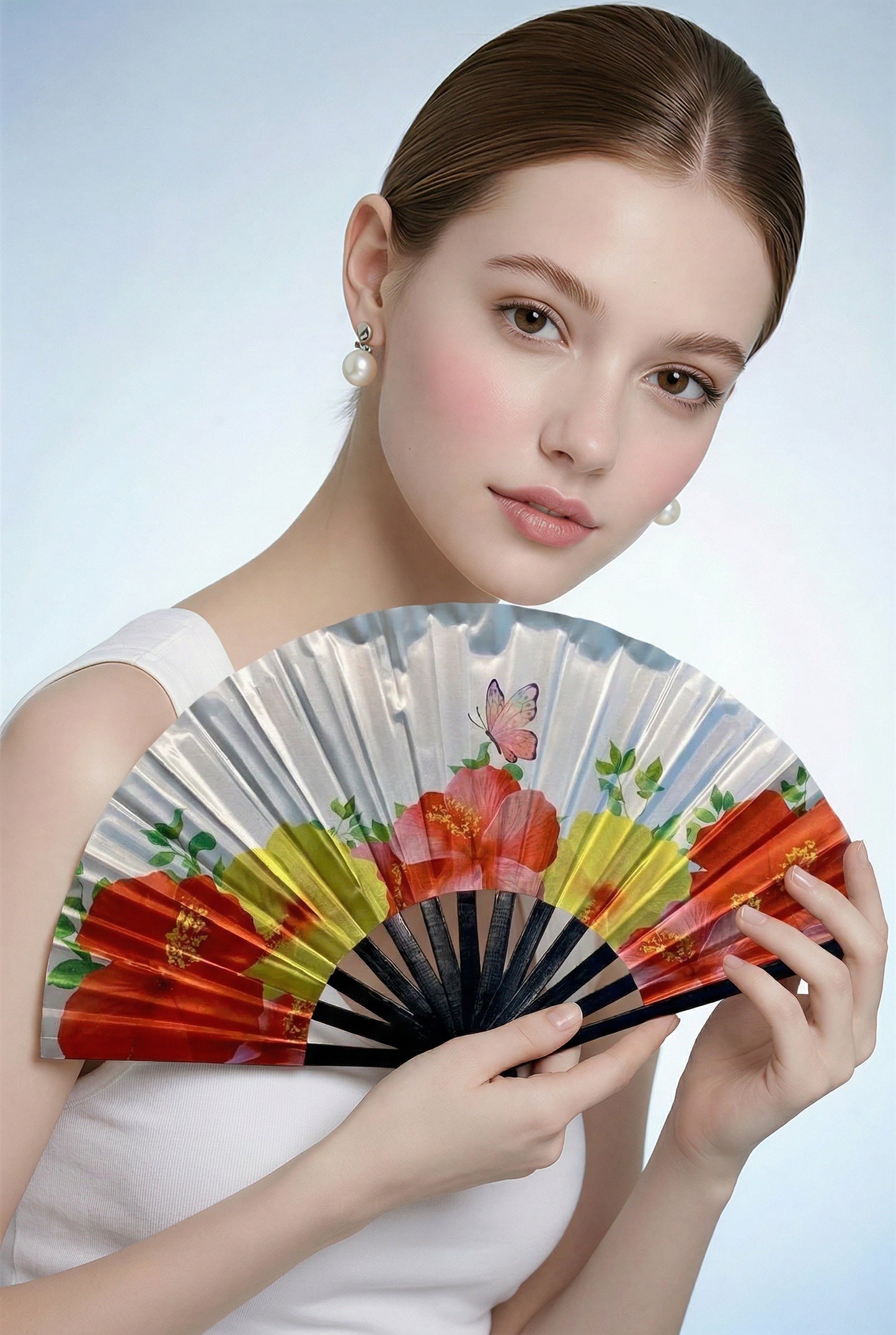 Tropical Hibiscus Butterfly Folding Fan – Bamboo Clack Hand Fan