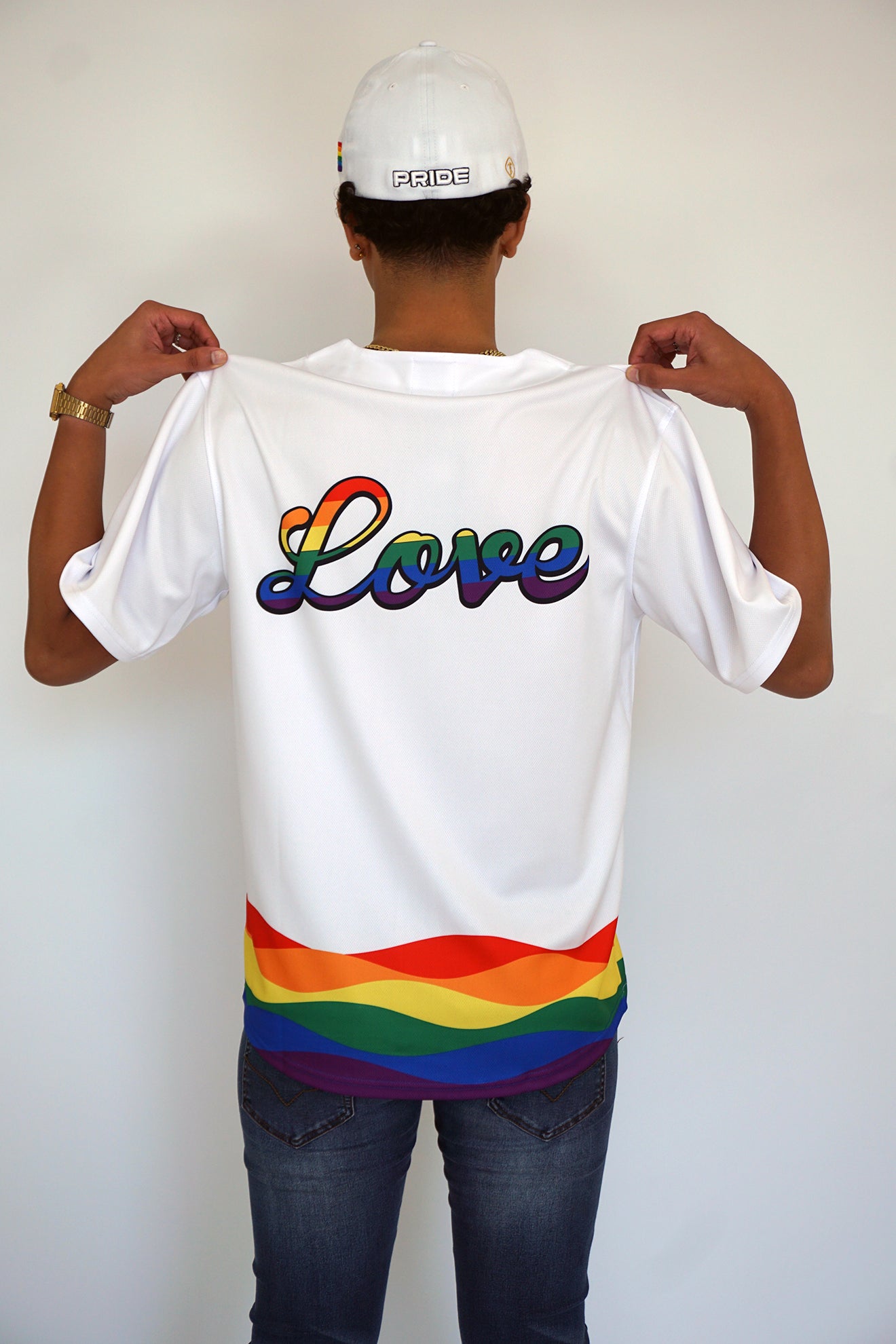 Pride LGBTQ Rainbow Baseball Jersey – Embroidered "Pride" & "Love" Design