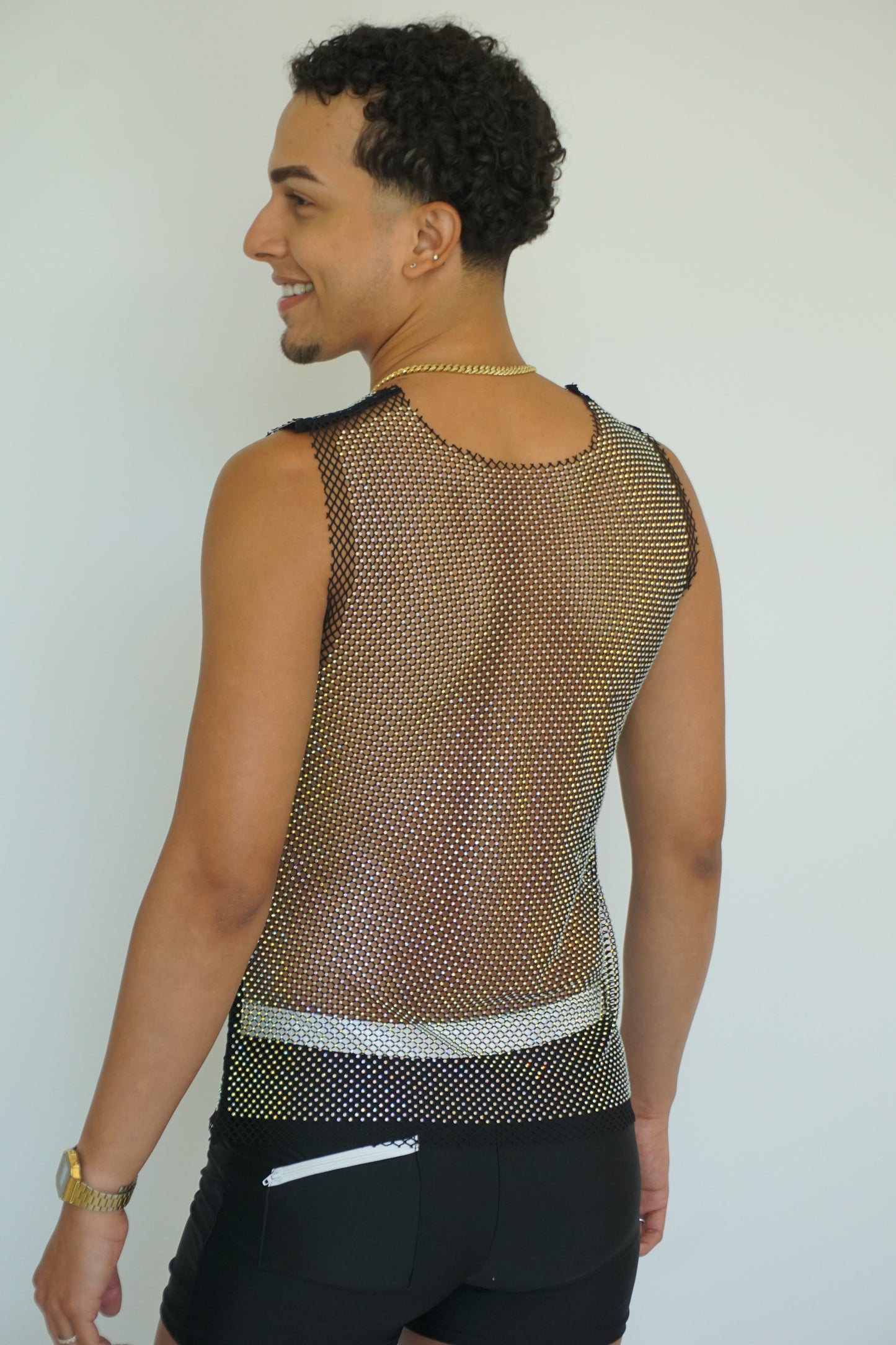 Rainbow Fishnet Black Long Tank Top – See-Through Mesh Camisole, Sleeveless Cover-Up for Women (Copy)