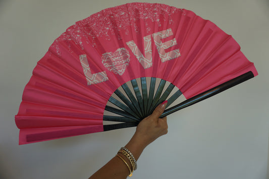 Love Pink Large Rave Fan – Bamboo Folding Hand Fan
