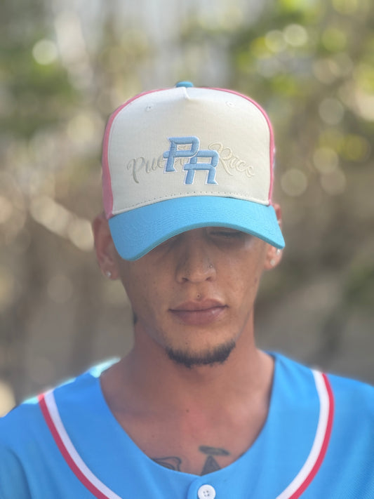Puerto Rico Sorbet Snapback Cap – PR Logo 5 Panel Cotton Hat with Flag Patch & Curved Brim