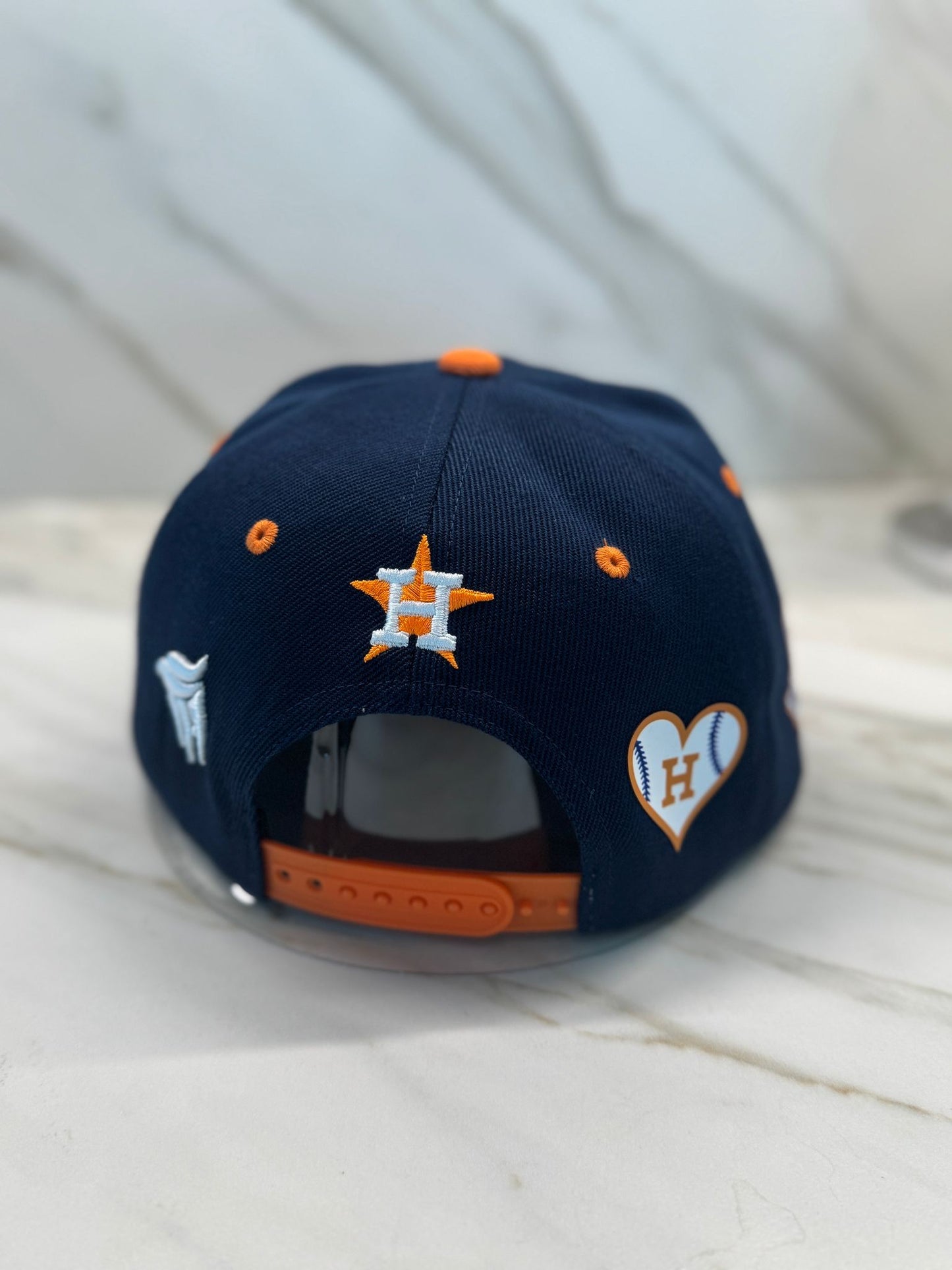 HeadzFlex Houston Baseball Cap - Blue Snapback with Orange Flatbill | 5D & 3D Embroidery