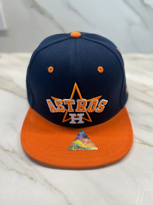 HeadzFlex Houston Baseball Cap - Blue Snapback with Orange Flatbill | 5D & 3D Embroidery