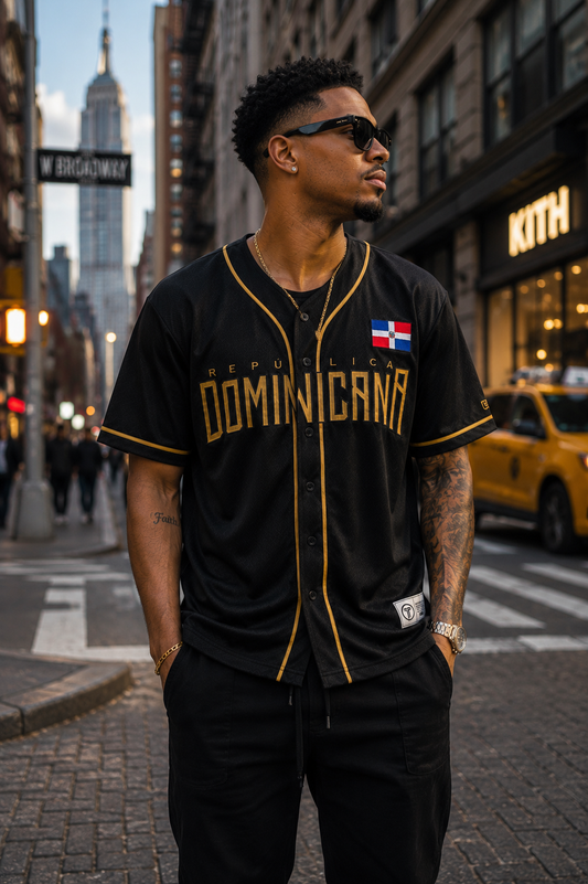 Dominican Republic Black Gold Embroidered Jersey Streetwear