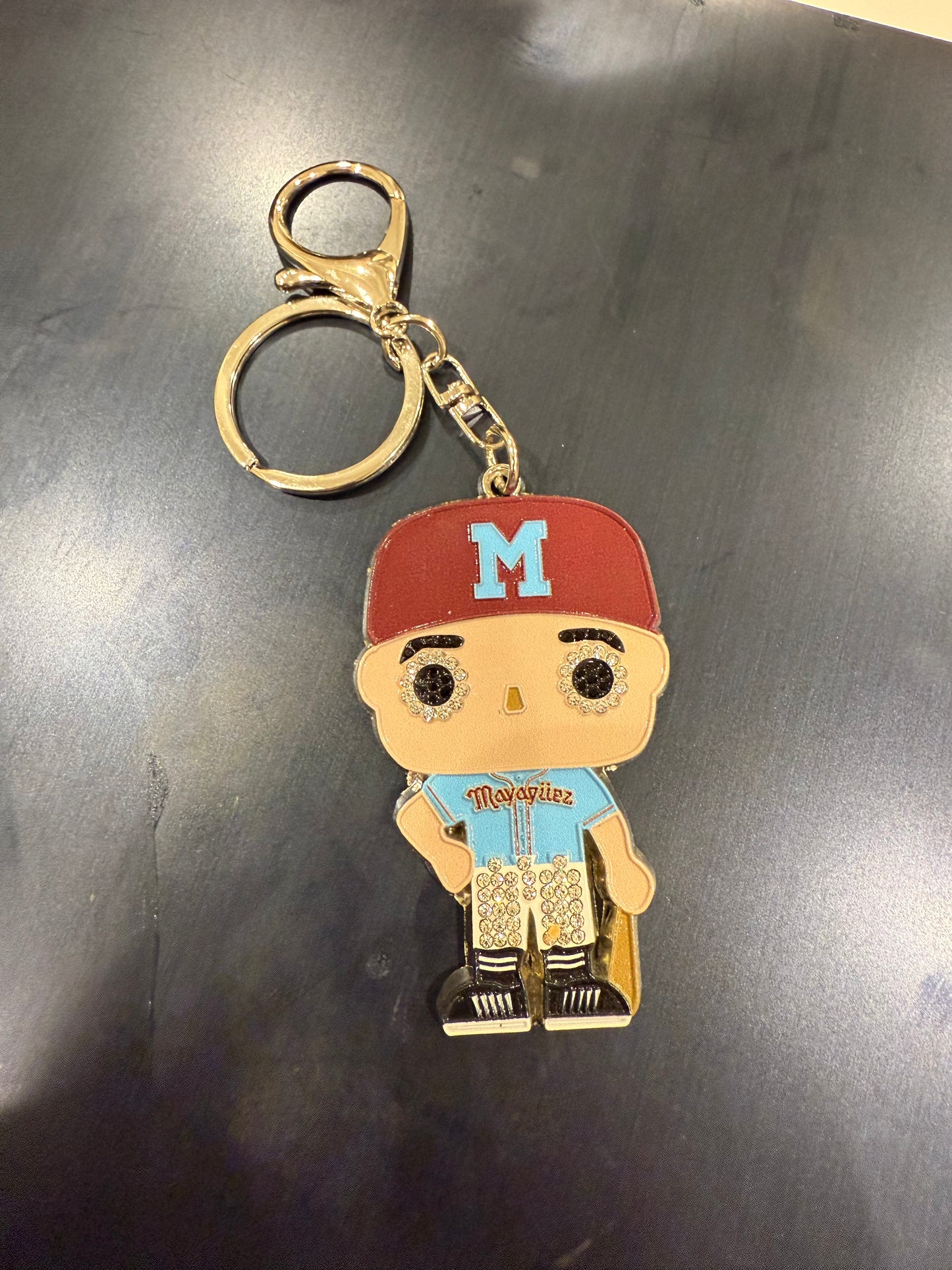 HeadzFlex Mayaguez Boy Keychain – Puerto Rico Alloy Pin with Crystals | Mayaguez Baseball Fan Gift