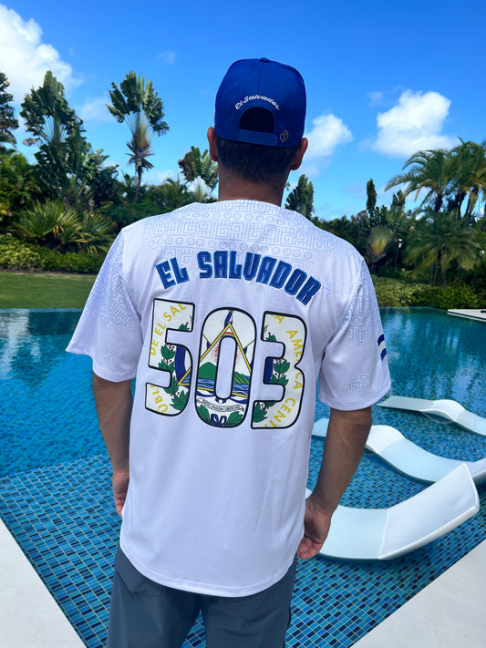 El Salvador Baseball White Jersey for Men  Premium Salvadoran Flag