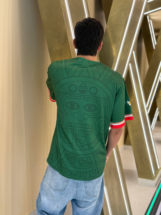 Mexico Green Baseball Jersey for Men & Women – Aztec Back Graphic, Button Up Mesh Top, Lightweight Mexico Jersey