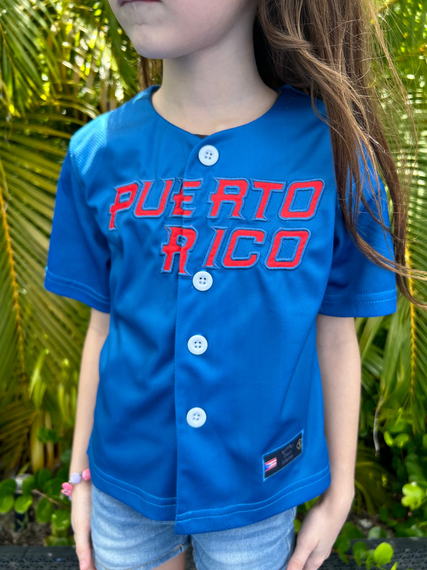 Puerto Rico Baseball Jersey Blue for Kids & Youth– Embroidered PR Flag & Number 21 Tribute