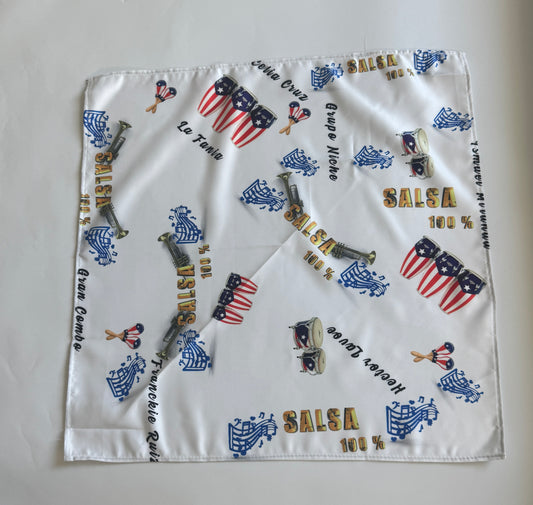 Salsa Boricua  Satin Head Scarf Bandana, Neck Scarf Unisex