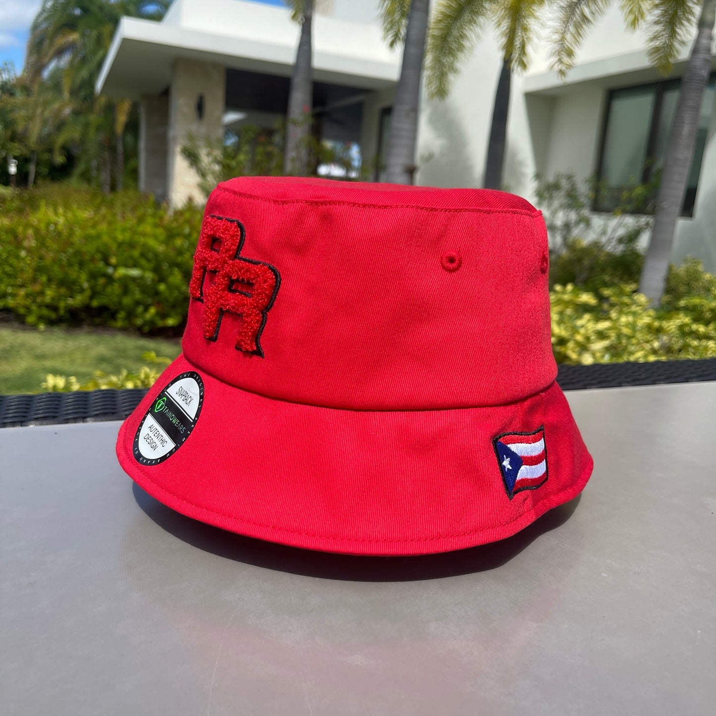 Puerto Rico Bucket Hat Chenille Red PR premium cotton
