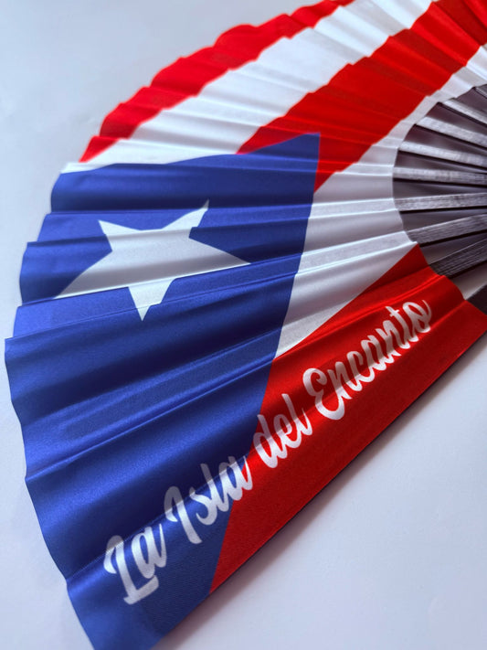 Rave Hand Fans – Large Bamboo Folding Fan with Loud Clack for Festivals, Pride, Summer & Drag Shows | Solid, Glitter, and Statement DesignsPuerto Rico La isla del Encanto