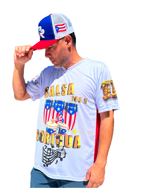 Puerto Rico Salsa T-shirt – Salsero Pride V-Neck, Breathable Fabric, Puerto Rican Flag Design
