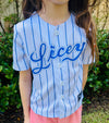 HEADZFLEX Licey Kids Baseball Jersey - Limited Edition with White and Blue Stripes, Premium Sublimation, Embroidered Flag