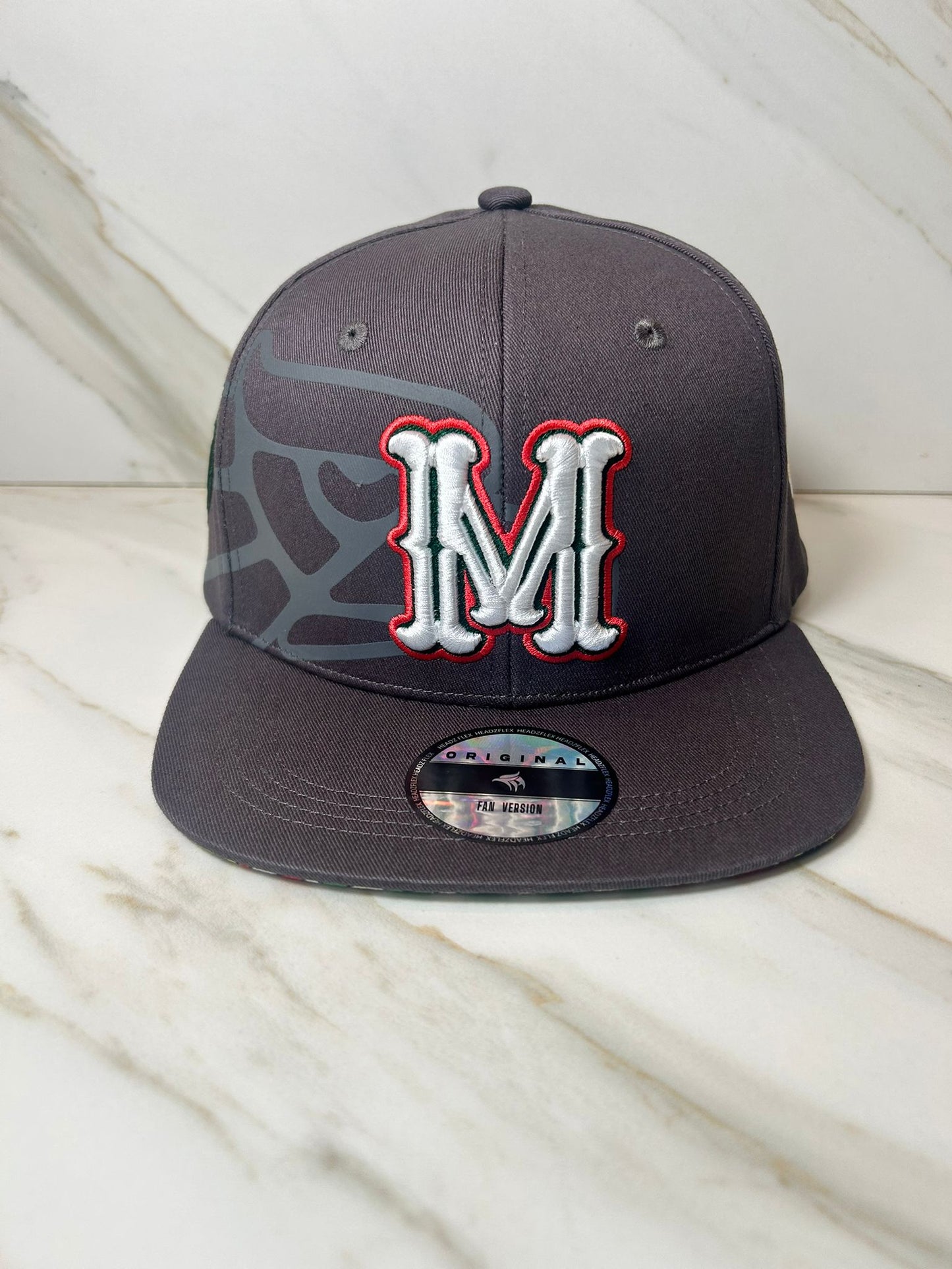 Mexico Hat   M  Embroidery Cap , Grey, Gorra de Mexico-Snapback Adjustable - Unisex 7 1/8