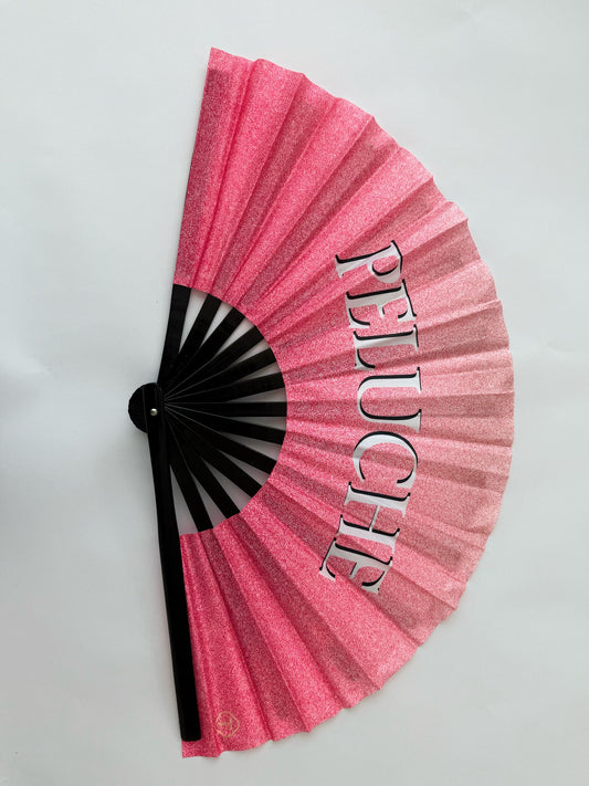 Large Bamboo Folding Fan with Loud ClackGlitter, Peluche Pink