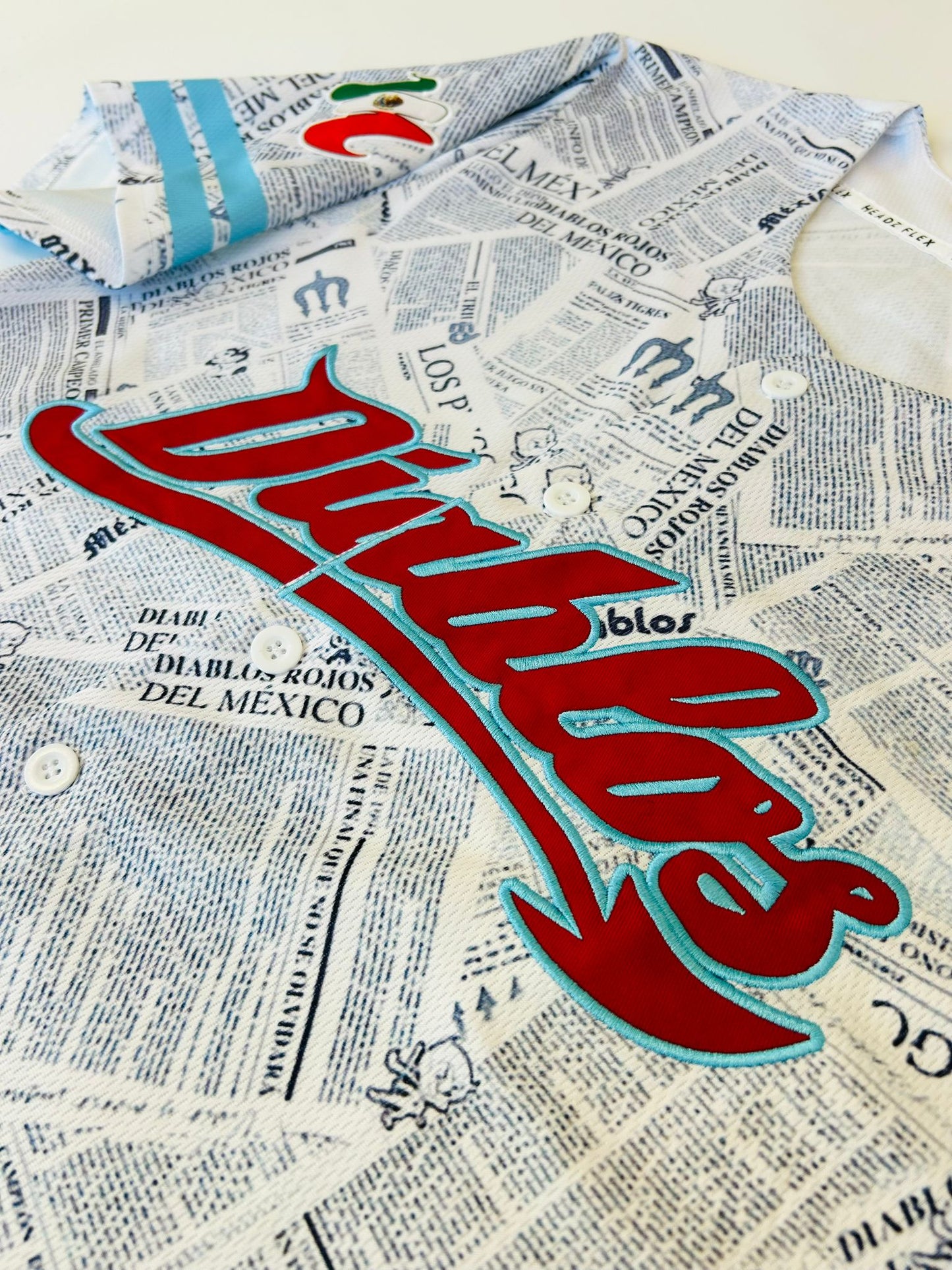 Headzflex Diablos Rojos del México Fan Jersey: Premium Design, Newspaper Print