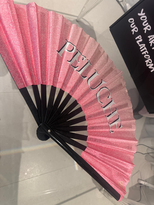Large Bamboo Folding Fan with Loud ClackGlitter, Peluche Pink