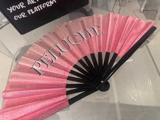 Large Bamboo Folding Fan with Loud ClackGlitter, Peluche Pink