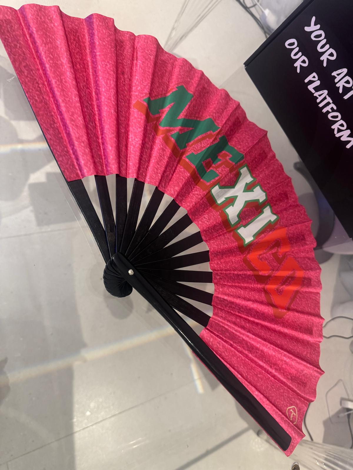 Large Bamboo Folding Hand Fan with Loud Clack Mexico Pink