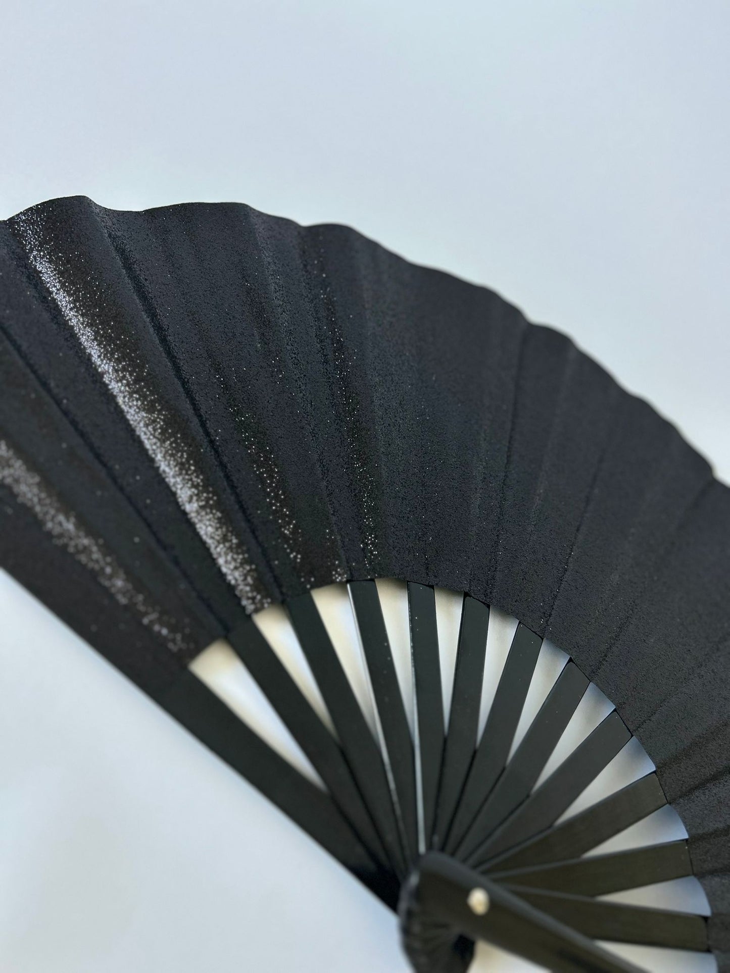 Glitter Folding Hand Fan – Strong Bamboo Frame with Loud Clack | Sparkly Festival Fan in BLACK