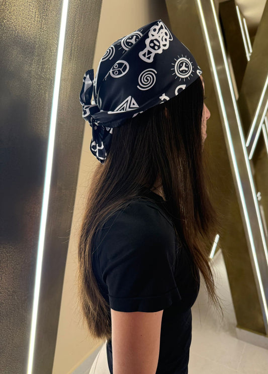 Taino Symbols Bandana – Black & White Head Wrap | Indigenous Puerto Rico Heritage Scarf for Men & Women