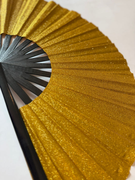 Glitter Folding Hand Fan – Strong Bamboo  | Sparkly Fan  GOLD
