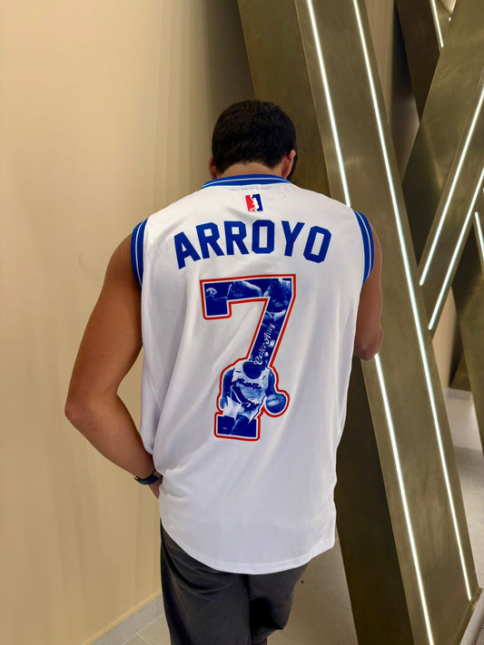 Puerto Rico Basketball Jersey – White Sleeveless Arroyo #7 Flag Sports Top