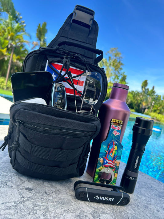 Tactical Shoulder Sling Bag – Small Outdoor Chest Pack for Men, Black Puerto Rico