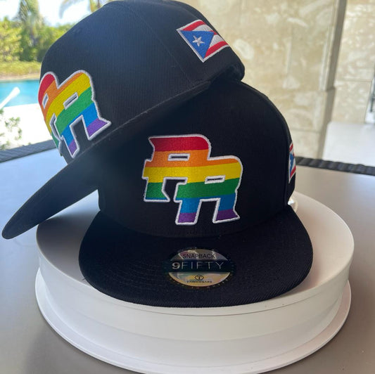 LGTBQ PR Rainbow Cap Embroidery Flatbill Snapback Cap with Puerto Rico Flag