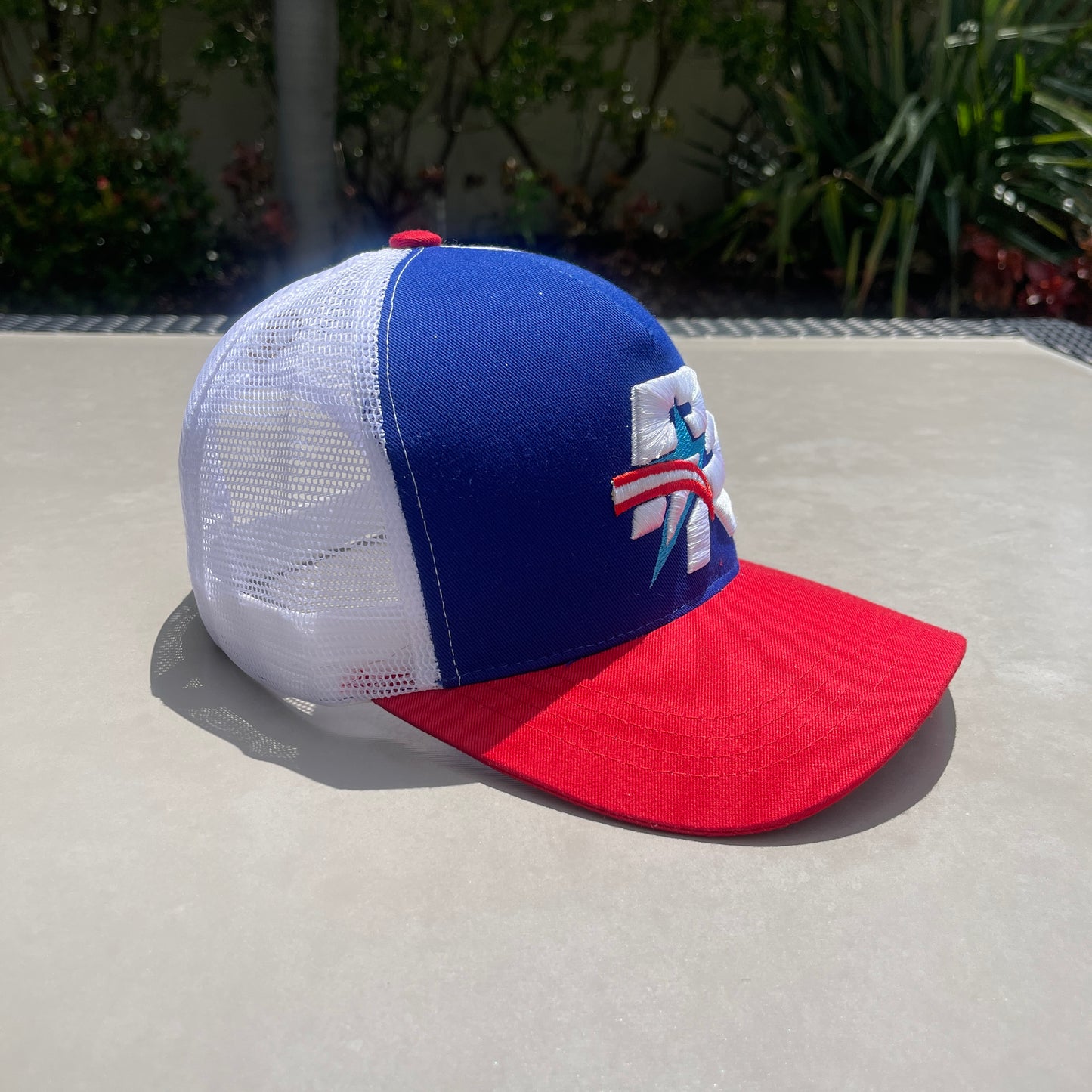 TAINOWEARS Puerto Rico Star Embroidered Trucker Hat curved brim white blue red Trucker hat