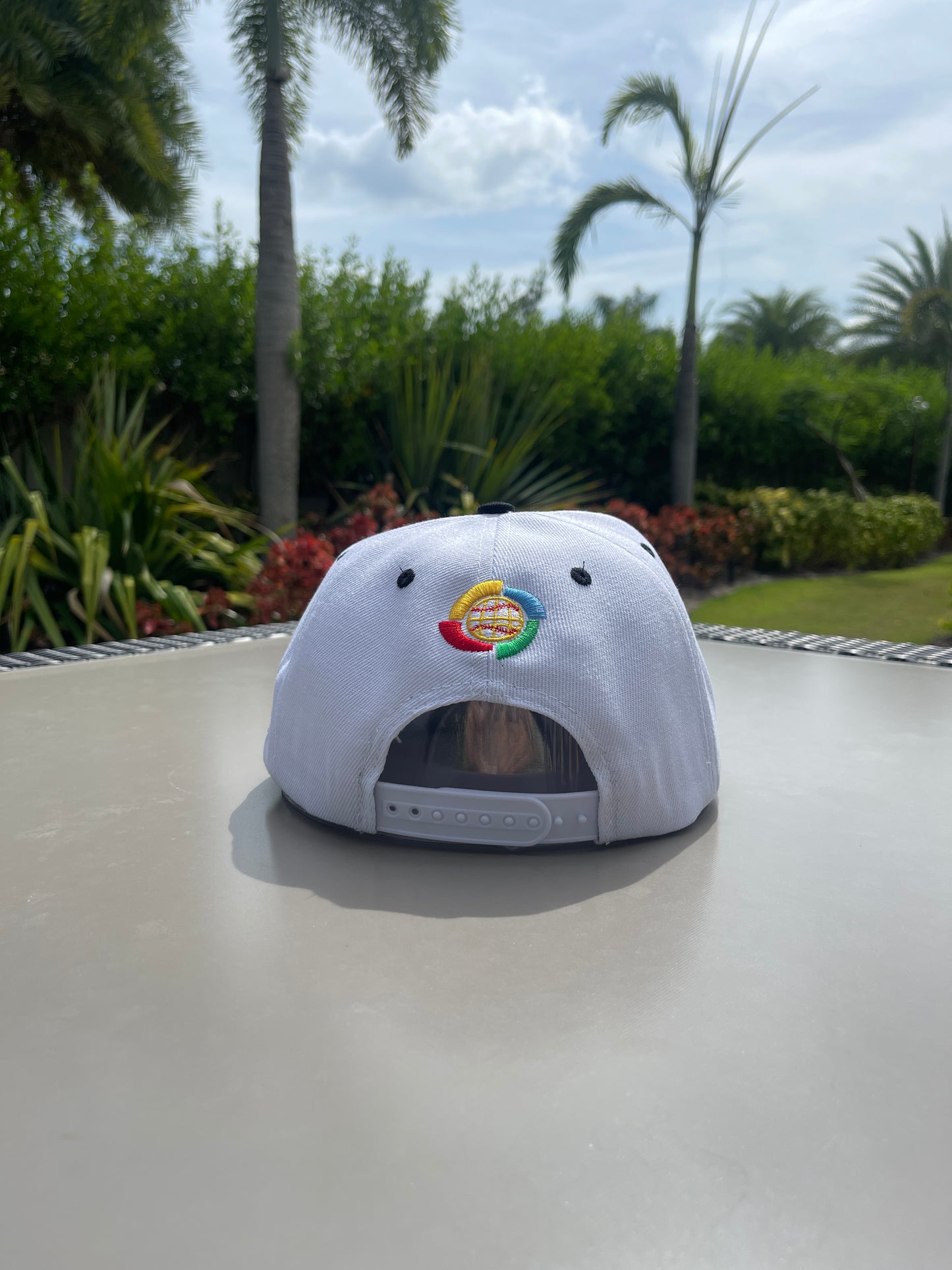 Puerto Rico White Snapback Cap with PR Embroidery & Flag | Adjustable Flatbill Hat